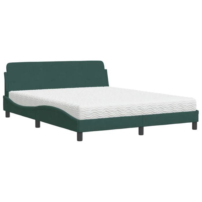 VidaXL Lit avec matelas vert foncé 160x200 cm velours 3208434