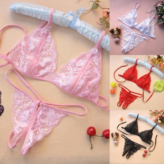 Sexy Women Sheer Lace Bandage Bra Open Crotch G-String Erotic Underwear Set