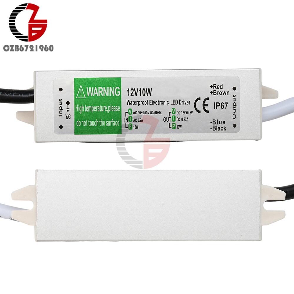 AC 90-250V to DC 12V Waterproof LED Driver Switching Power Supply IP67 10W 15W Lighting Transformer Adapter for LED Strip Lights