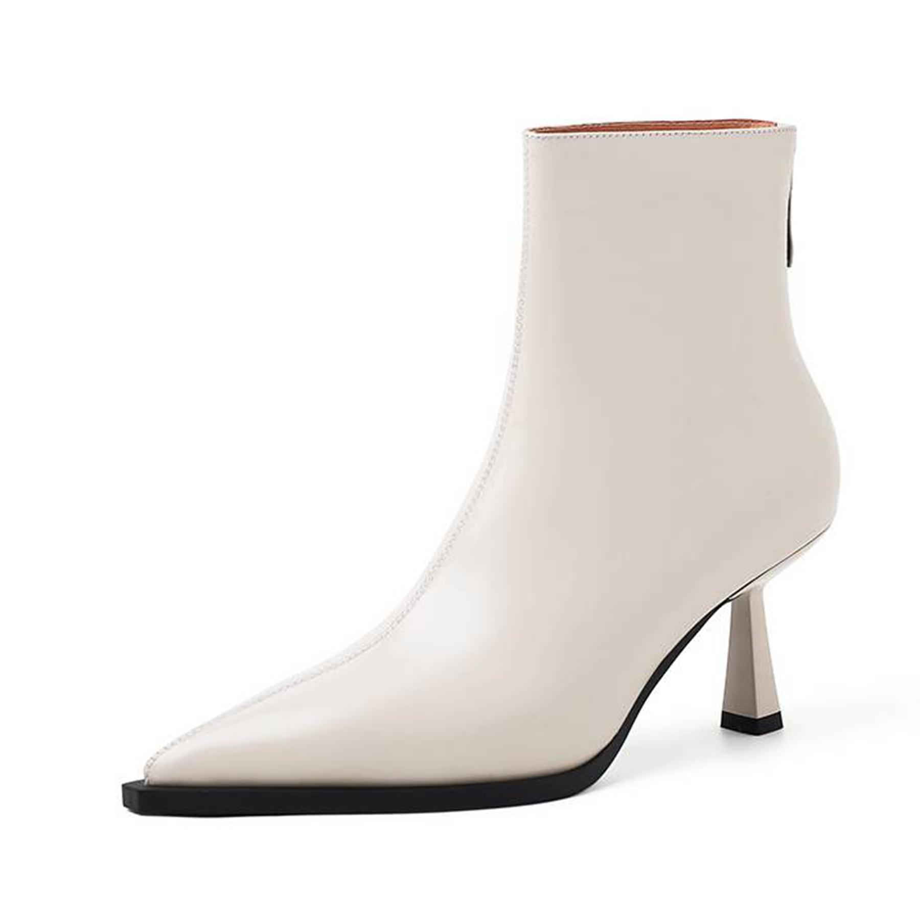 

Krazing Pot Обувь из коровьей кожи на осень-зиму, туфли-стилеты на тонком высоком каблуке, большой размер 40, современные ботинки с острым носком, сохраняющие тепло, ботильоны на молнии 39 слоновая кость