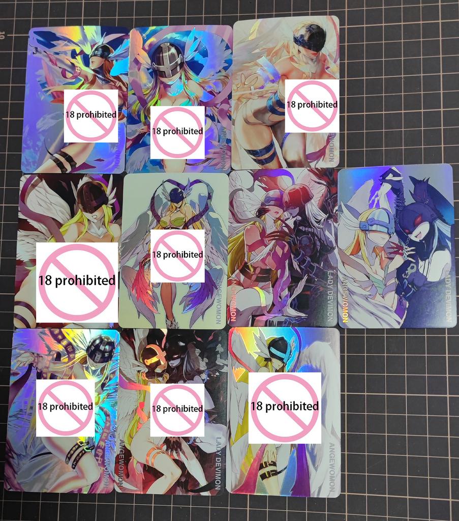 Diy 9pcs/set Digimon Adventure Angewomon Self Control Collect Signature Trading Flash Card Anime Cartoon Christmas Gift Toy