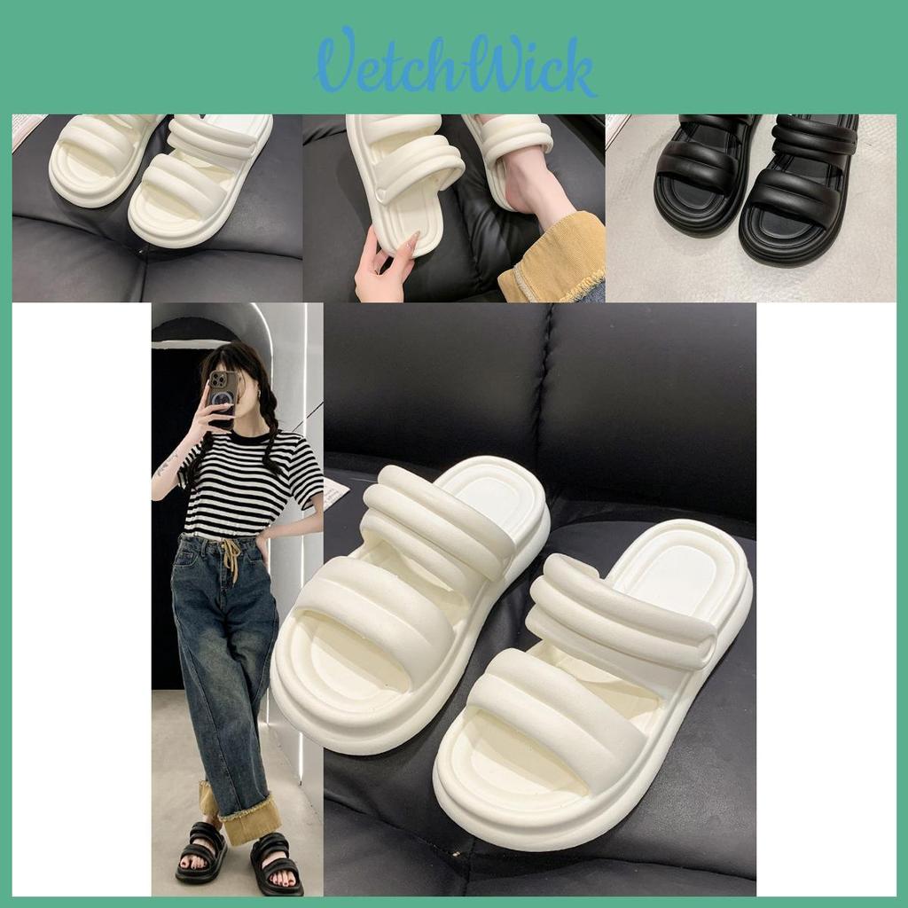 Stylish Women's Thick Sole Slippers Summer Casual One Strap Beach Sandals Available In Black And White