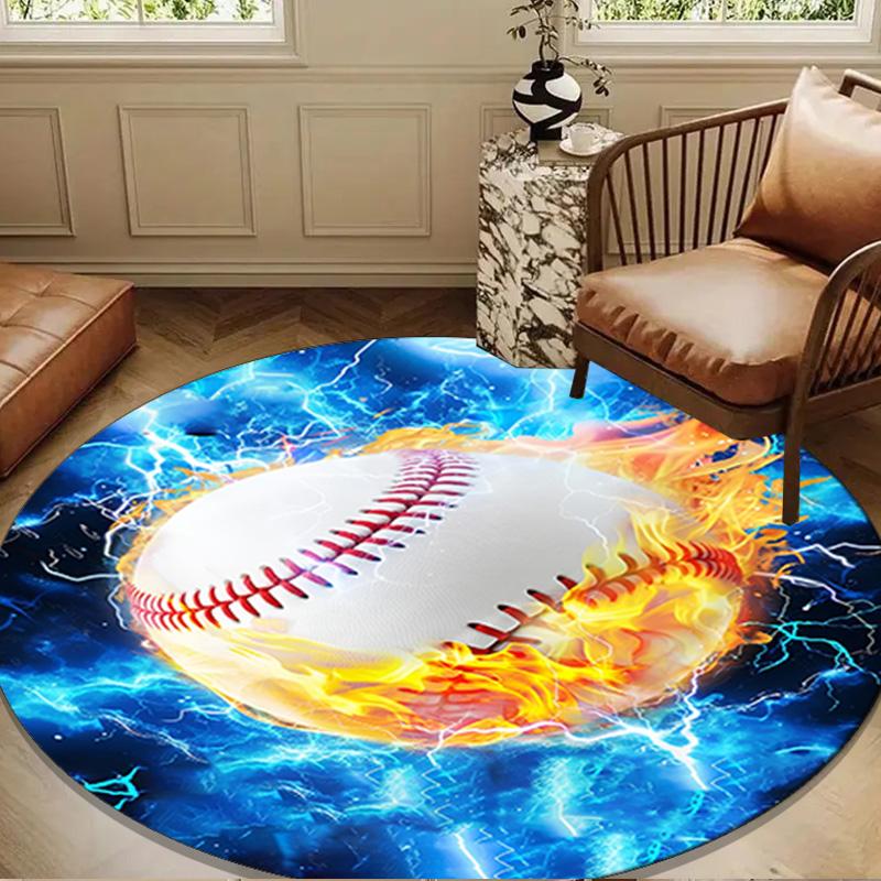 Flaming Football Artwork Round Rug for Livingroom,Bedroom, Palyroom, Chair Rug, Area rug, Circle Carpet, Large Size Fan Christmas gift