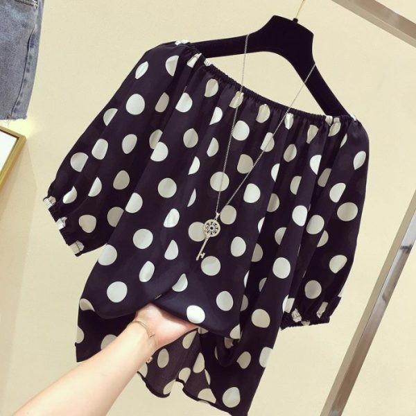 2026 Polka Dot One-Shoulder Plus Size Summer Top - Korean Style Two-Way Wear