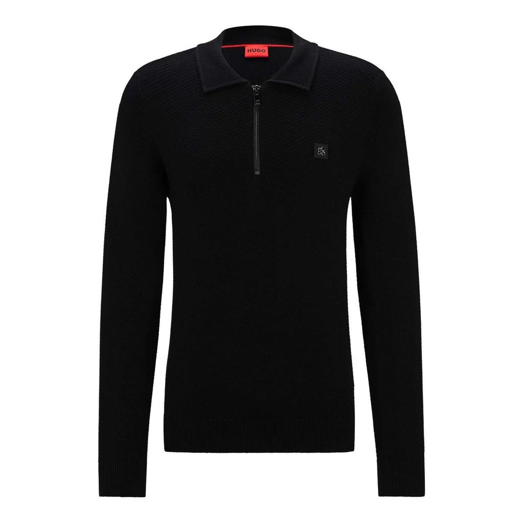 Hugo Mens Sastoon Stacked Logo Knitted Quarter Zip Polo Shirt
