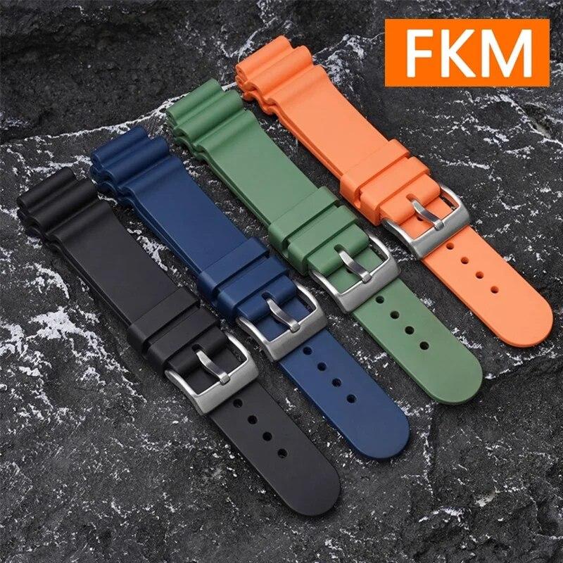 Fluoro Rubber Strap for Seiko 20mm 22mm FKM Watch Band Stainless Steel Buckle Waterproof Diving Men Women Replacement Watchband