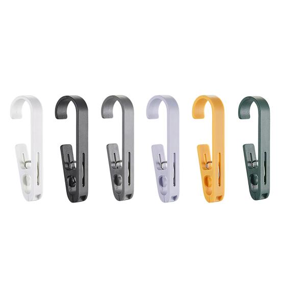 Shower Curtain Clips Laundry Hook with Clip, Non-Drilling ABS Closet Organizer, Multi Purpose Portable Clothes Drying Durable Anti-slip Clip for Home