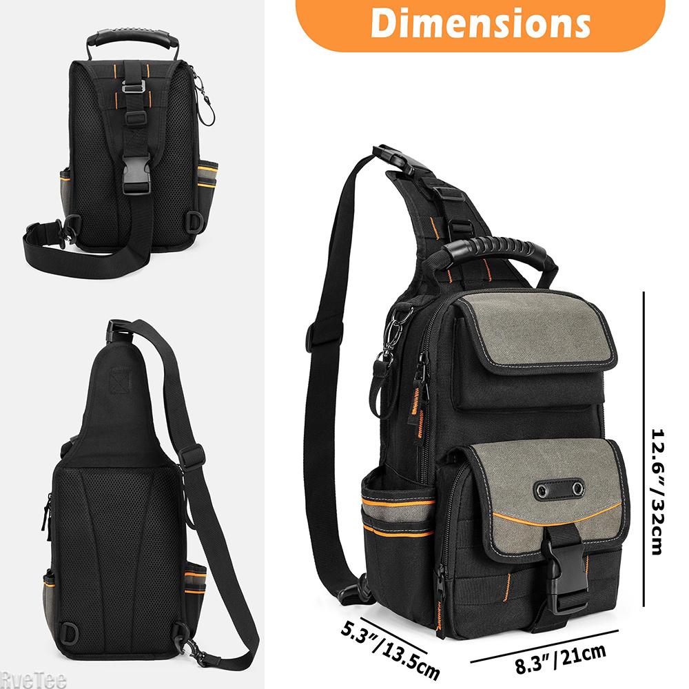 Electrician Tool Pouch Bag HVAC Tool Organizer Heavy-Duty Ergonomic Handle Removable Shoulder Strap for Electrician Tools