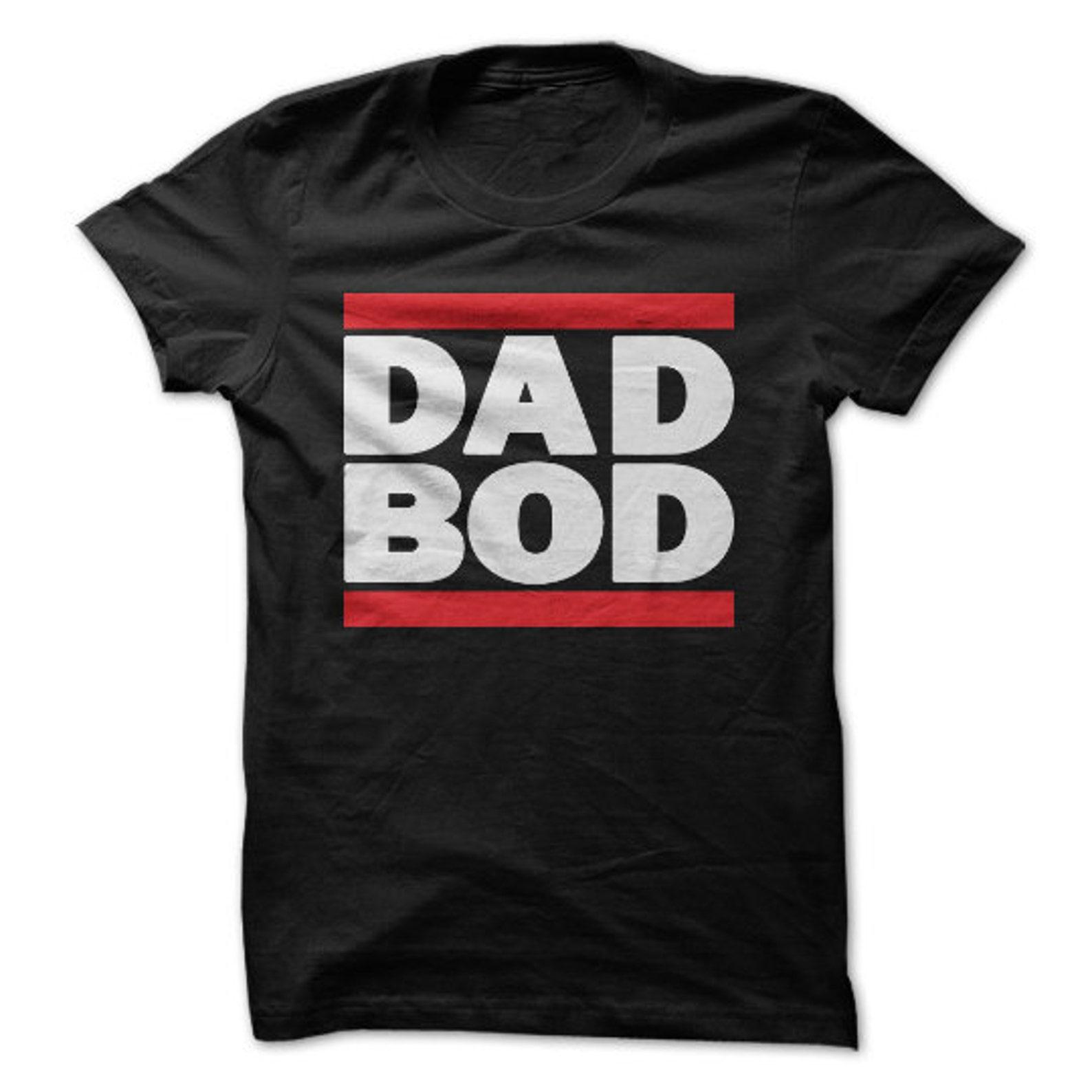 Dad Bod T-Shirt Design - Black Shirt with White and Red Print M