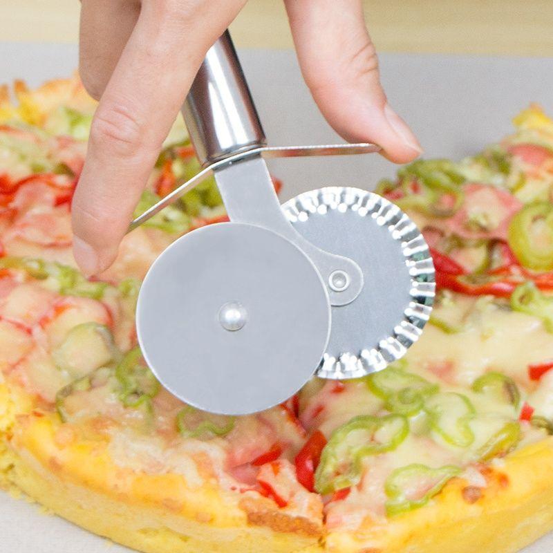 Cortador de Pizza de acero inoxidable con 4 patrones, cuchillo para Pizza de doble rodillo, cortador de masa, prensador de masa, utensilios de cocina para hornear