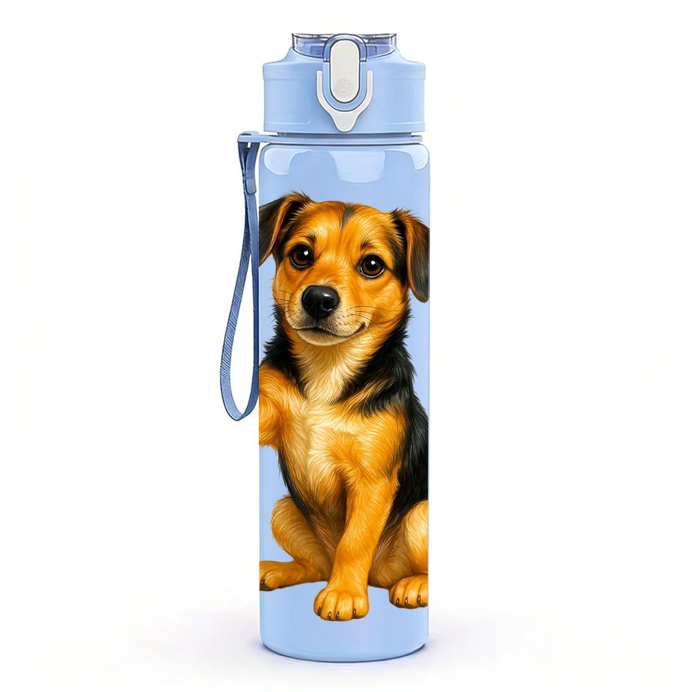 1PC Happy Puppy Cartoon Portrait Print 750ml Color Plastic Sports Water Bottle Leakproof Flip Straw Lid Suitable for Sports Office Home Use