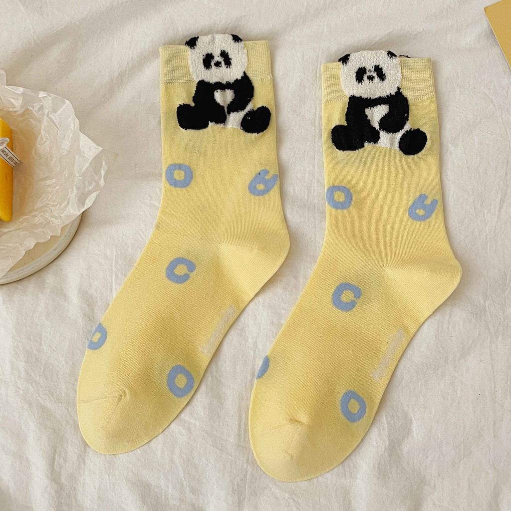 Boneless Socks Medium Tube Socks Flocked Cotton Socks Monsoon Cute Cartoon Bear Sweat-Absorbing Stockings