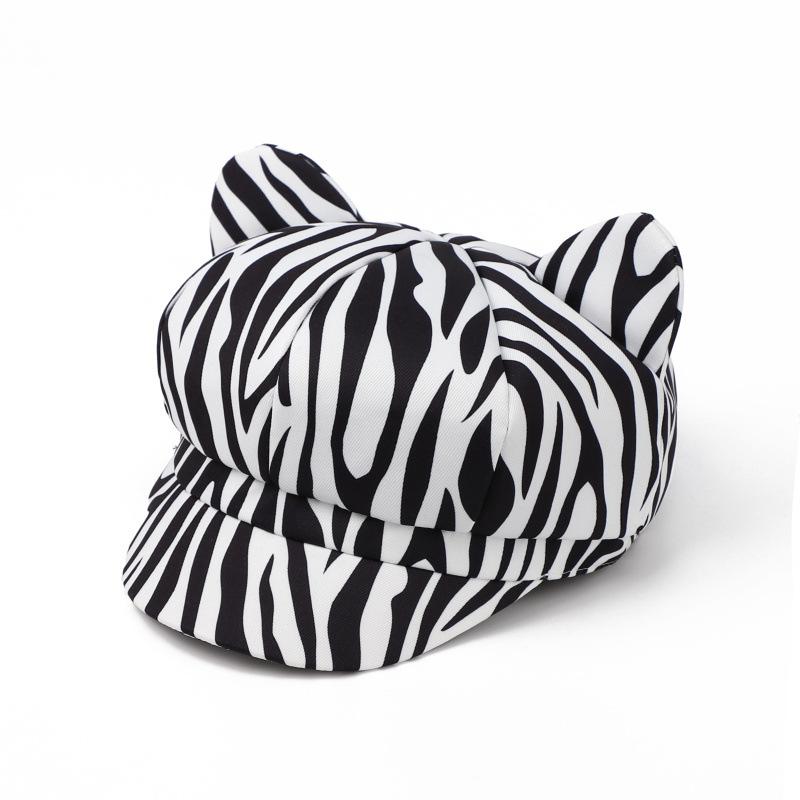 

Newsboy Cap Octagonal Hats For Women Cow Zebra Leopard Pattern With Cute Ear Beret Sunshade Spring Summer New M зебра
