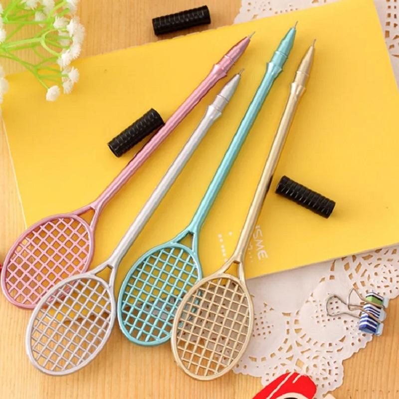 10pcs Creative Tennis Racquet Styles Gel Pens Badminton Racket Ballpoint Pen 0.38mm Black Kawaii Stationery Office School Suppli