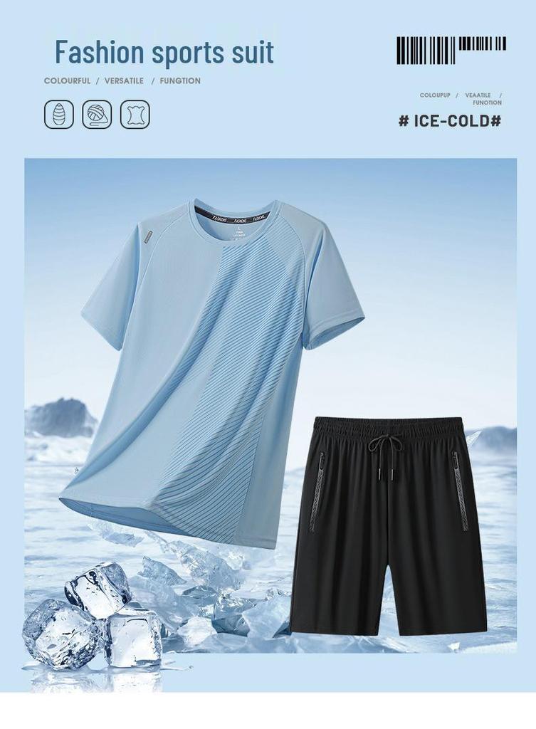 Men's Quick-Drying Ice Silk Sports Set: Short Sleeve T-shirt and Shorts