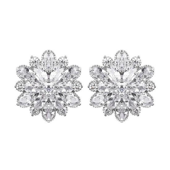 1 Pair Stud Earrings Cubic Zircon Inlay Women Earrings Alloy