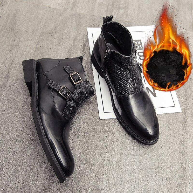 Fashion Men Fashion Boots Black Brown Side Zipper Office Business High Quality Chelsea Boots Gentlemen Social Boots Size 38-44 Men Boot