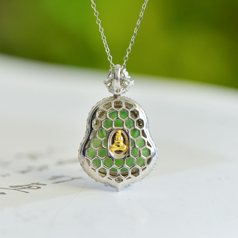 Hotan Jade Jasper S925 Silver Inlaid Big Belly Maitreya Buddha Pendant Necklace