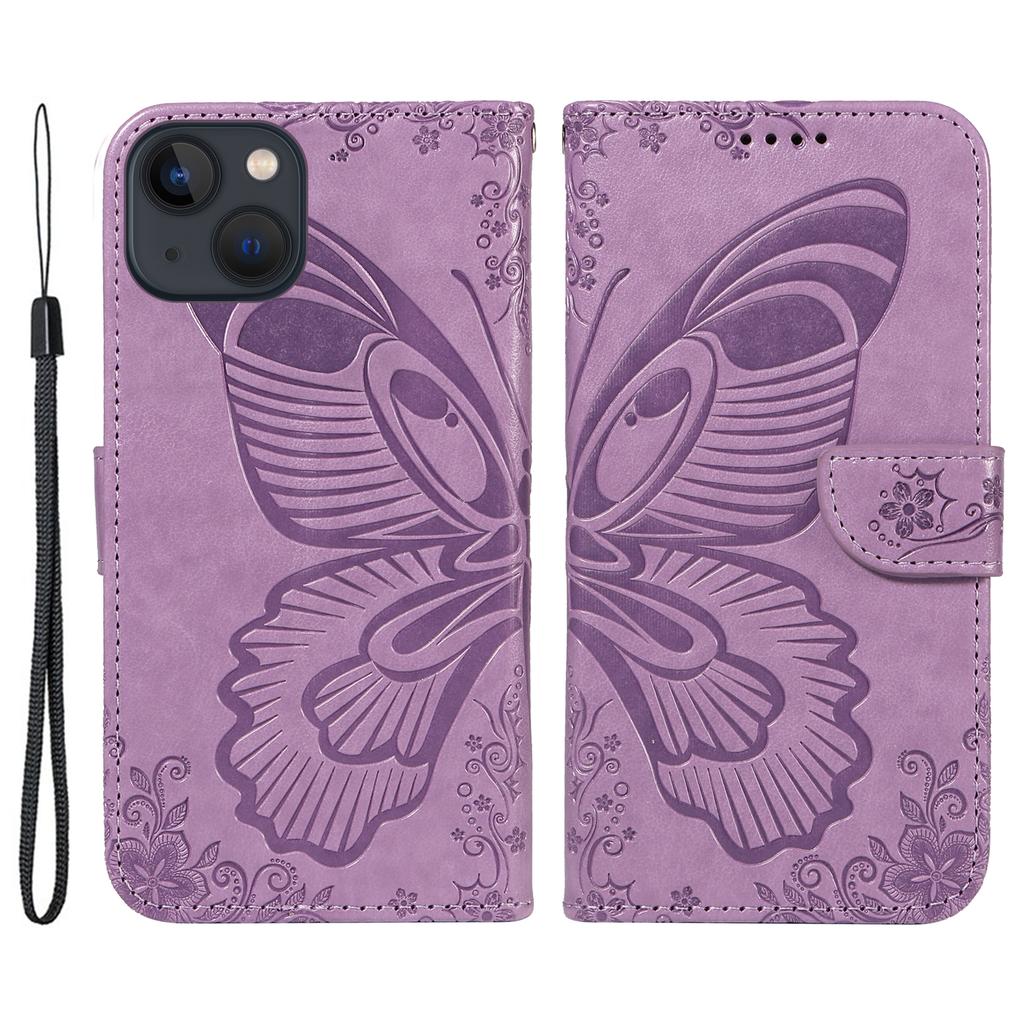 For iPhone 14 Case Butterfly Pattern Leather Phone Cover with Wallet Stand