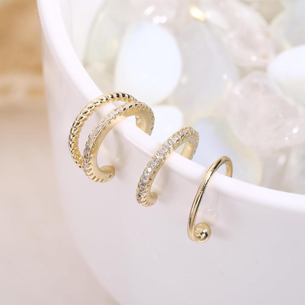 Ear Cuff Earrings for Women Non Piercing 14K Gold Plated Ear Cuffs Non Pierced Adjustable Fake Earrings Jewelry 3-4PCS