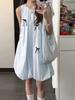 Small light blue bud dress women's summer short skirt new French sleeveless vest puffy skirt