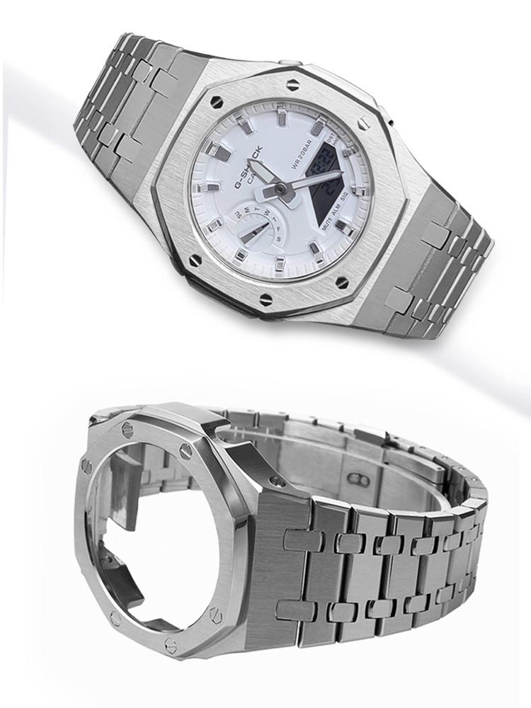GMA-S2100 Mod-Kit für Casio G-SHOCK GMA S2100 Damen Edelstahl Metallgehäuse Gummi-Uhrenarmband Modifizierte Uhrenarmband-Zubehörteile