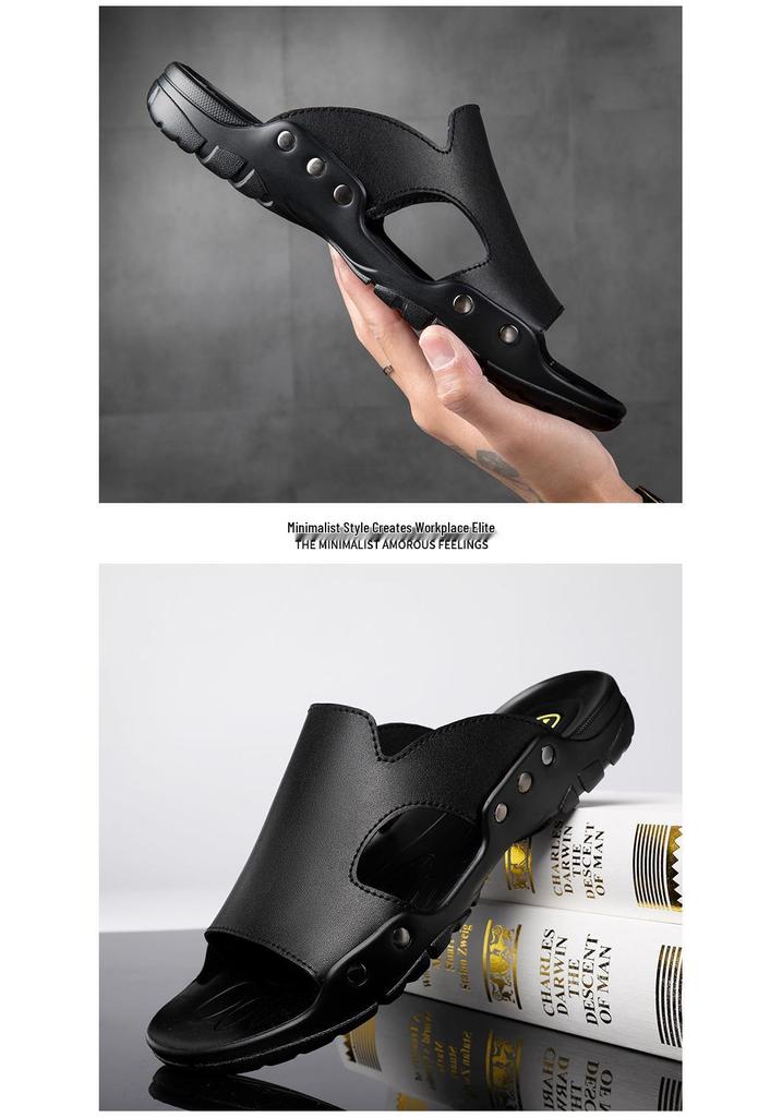 Ciabatte da Uomo in Pelle di Mucca Stile Coreano Open-Toe, Scarpe da Spiaggia Traspiranti, Design Bidirezionale, Taglie 38-52.