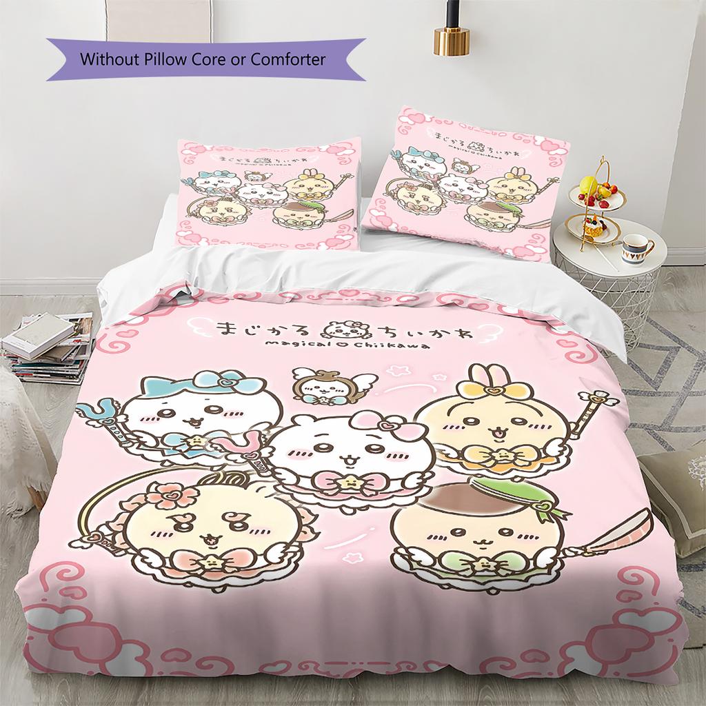 chiikawa Pattern Bedding,Quilt Set Quilt Cover Pillowcase Home Birthday Gift (1 * duvet cover + 2 * pillowcase, without core)