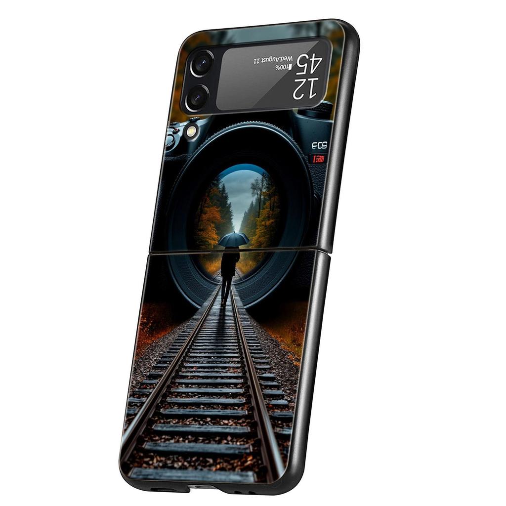 Retro Camera Hard PC Phone Case For Samsung Galaxy Z Flip 7 6 5 4 Black Cover For Galaxy Z Flip 3 Foldable Shell Fundas Capa Bag