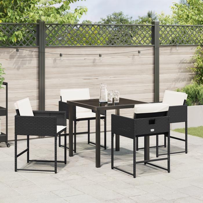 VidaXL Ensemble de salle à manger de jardin 5 pièces avec coussins en rattan poly noir 3380004