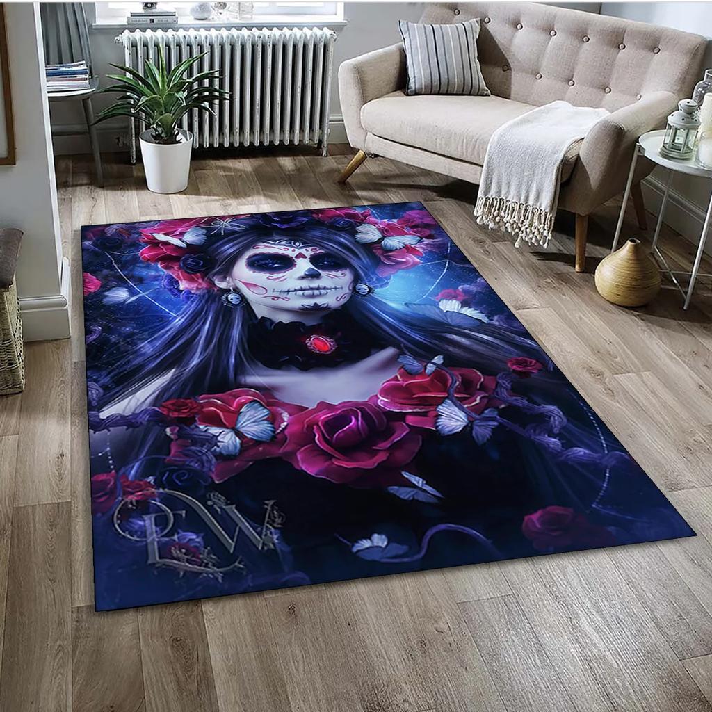 Gothic Female Skull Horror Dead Girl Floor Mat 3D