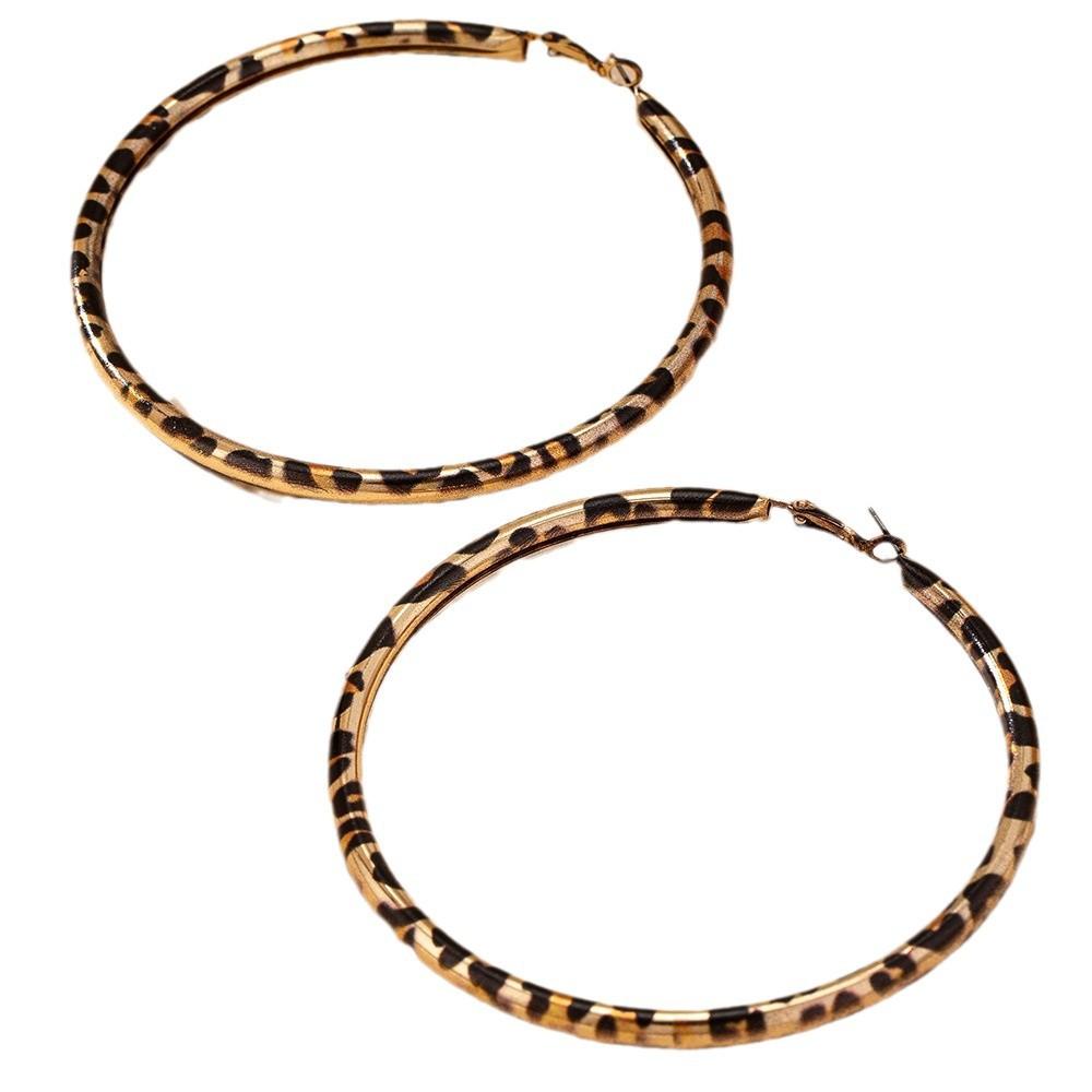 European and American Trend Geometric Circle Leopard Print Stud Earrings Exaggerated Retro Elegance Temperament Earrings Ear Jewelry