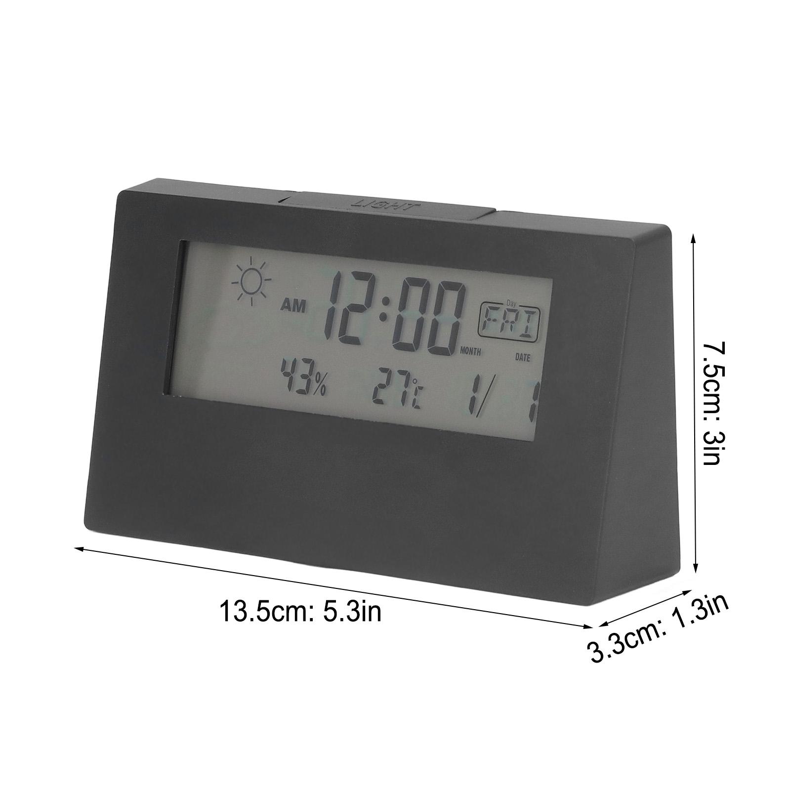 Digital Alarm Clock Snooze Function LCD Time Date Temp Humidity Display Bedside Electronic Clock with Light
