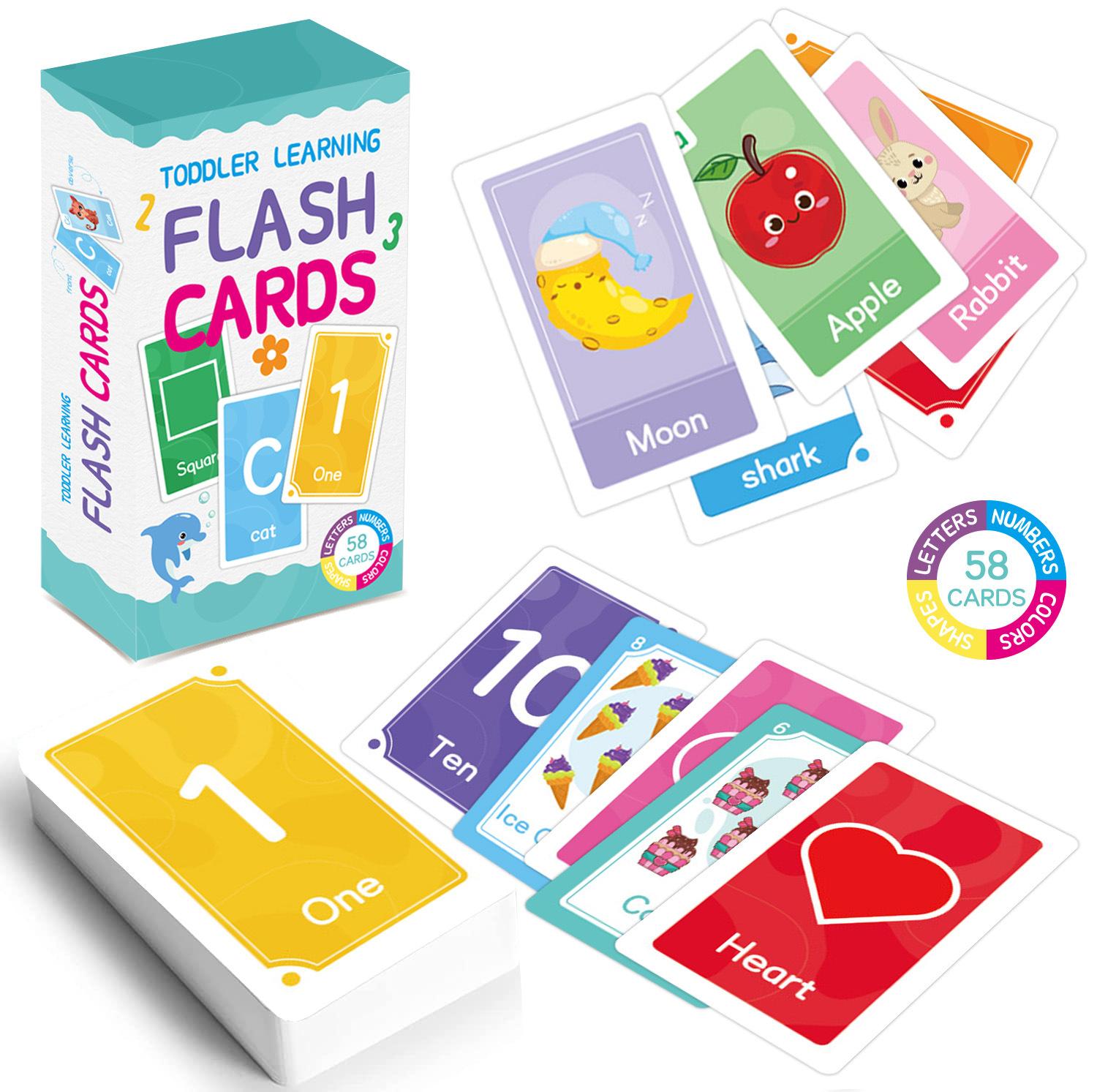 

58PCS ABC Alphabet Flashcards Montessori Early Education Playthings Infant Shapes Animals Educational Cards Games Puzzles designed for Children Gifts синій