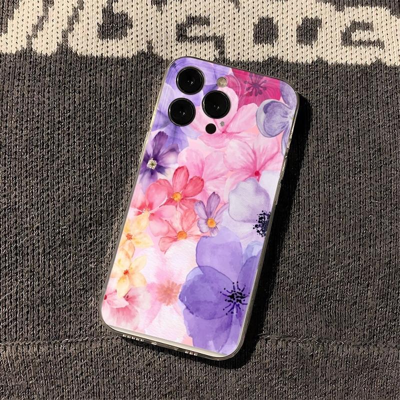 Pink Purple FloralPhone Case For iPhone 17 Air 16E 16 15 14 11 Pro Max Plus 13 12 Mini 8 7 X Transparent Shockproof Cover