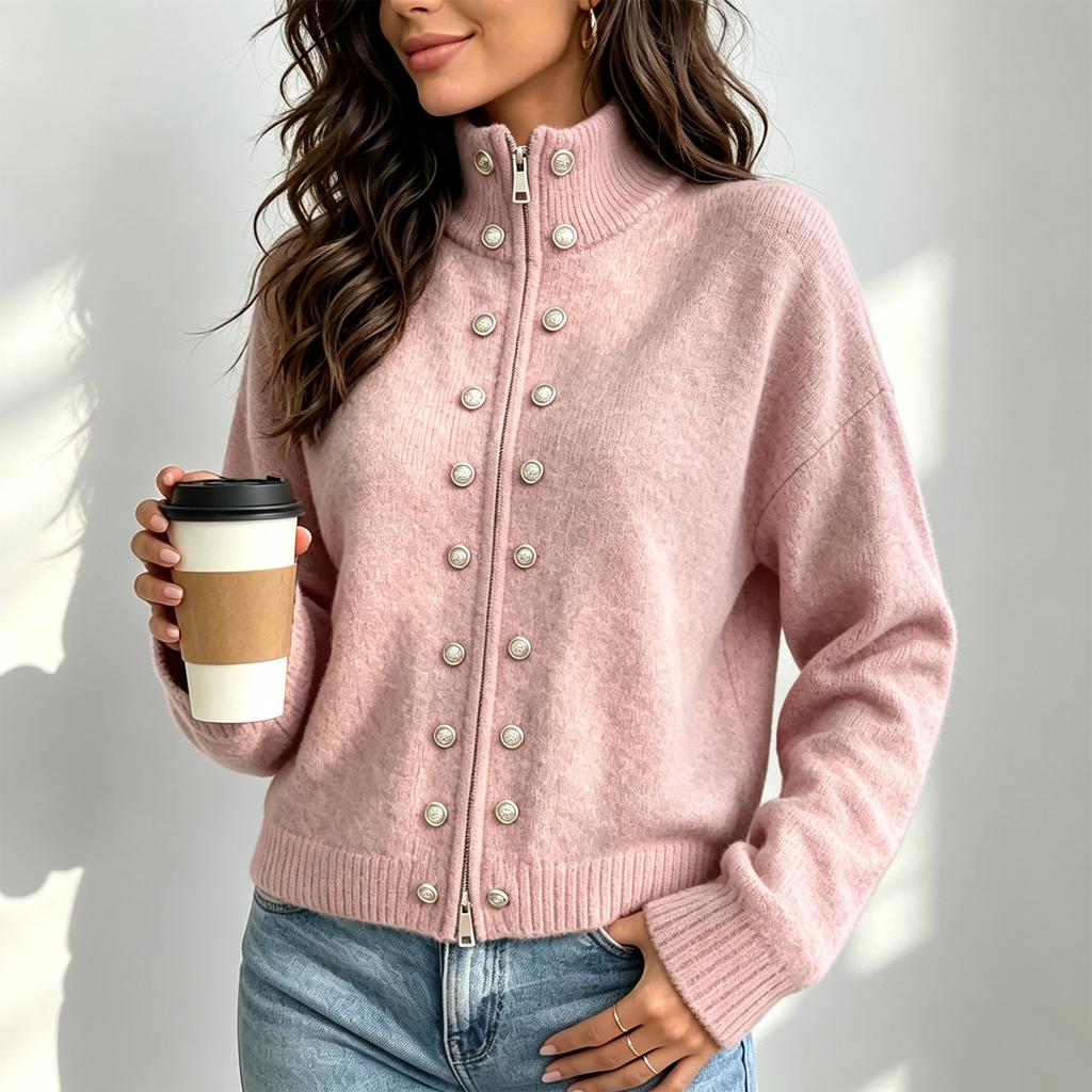 Cardigan a manica lunga in maglia da donna con colore e vestibilità larga per abbigliamento casual