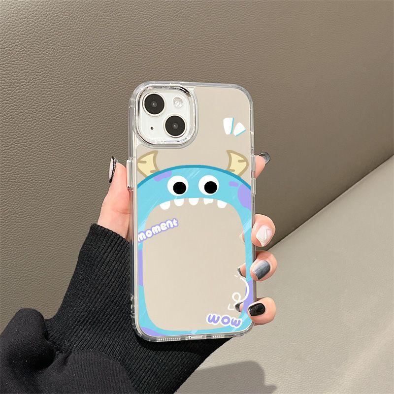 Mirror blue big mouth monster is suitable for iPhone17 mobile phone case 16pro electroplating buttons Apple 15 all-inclusive 13/14