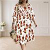Women Plus Size Two Piece Midi Dress Set V Neck Half Sleeve Christmas Print White