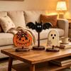 Autumn Atmosphere Interior Accents Halloween Wooden Tabletop Decor, Vintage Pumpkin Ghost Bat Figurines, Rustic Farmhouse Fall Party Indoor