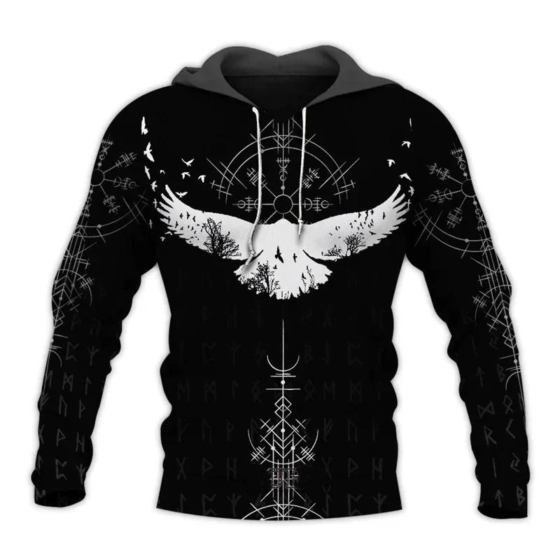 2024 Nuova Felpa con Cappuccio 3d Stampa Viking Harajuku Pullover Felpa con Cappuccio da Uomo Oversize Vintage Abbigliamento Maschile Autunno Manica Lunga