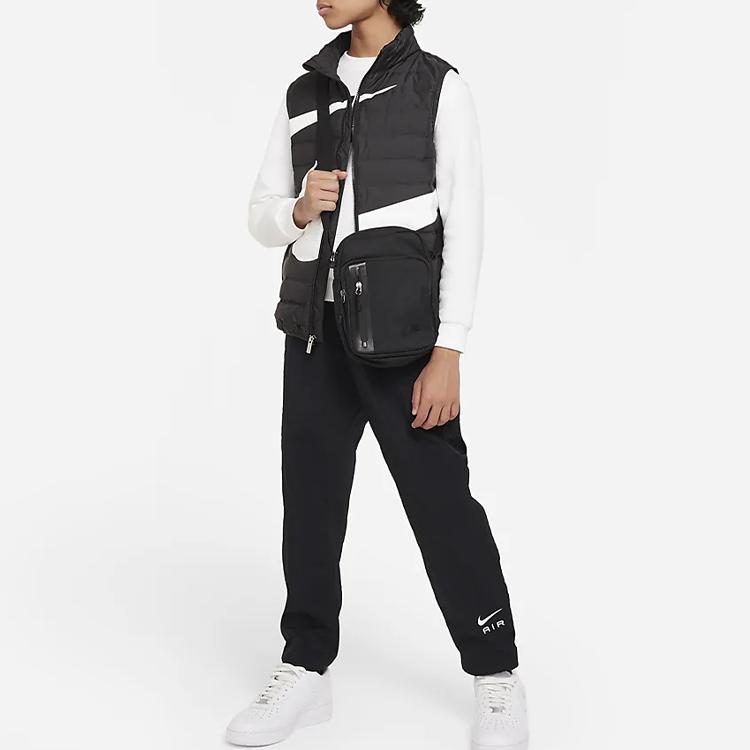 Nike Swoosh Logo Printed Stand Collar Zipper Casual Down Vest Kids Vests Black FV2520-010