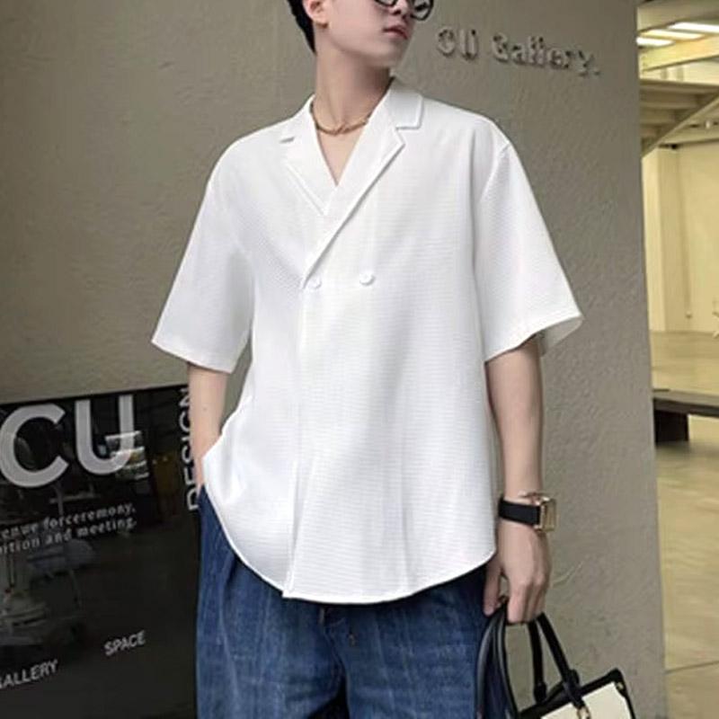 Notched Fashion Simple Hot Selling Versatile Solid Color T-Shirts Business Trend Men's Clothing Comfortable Loose Tops Slender
