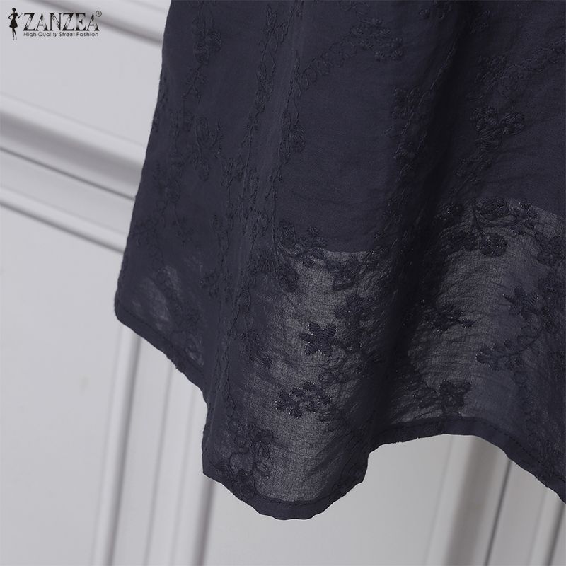 ZANZEA Damen Lässig Rundhals Sommer Halbarm Patchwork Kleid