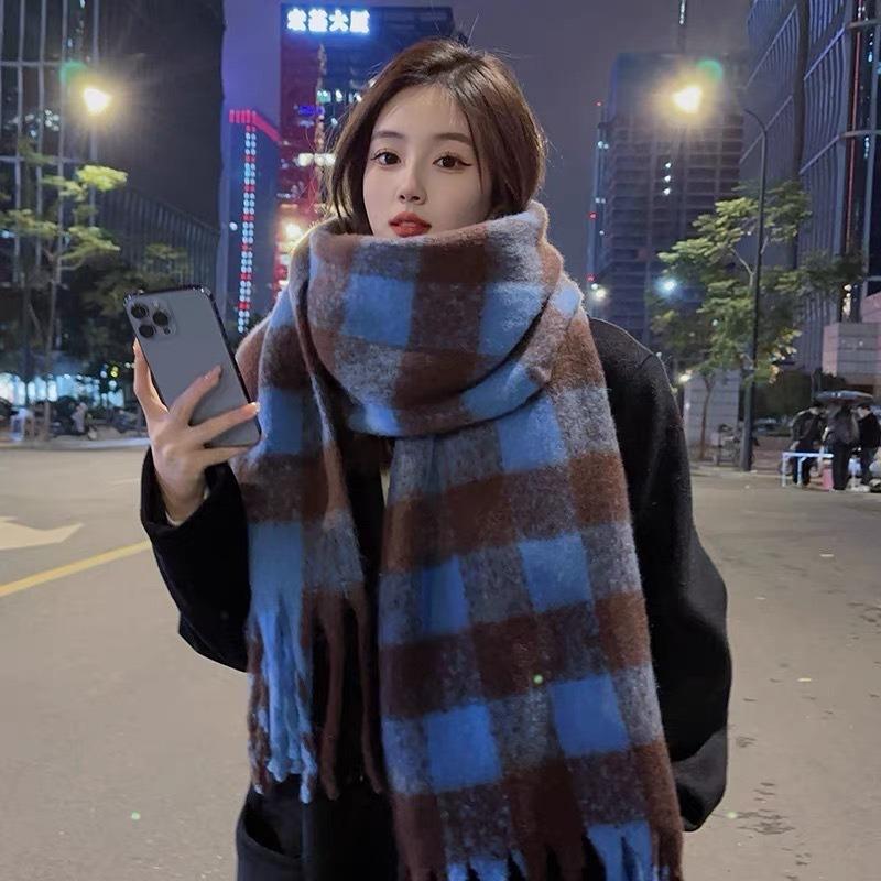 New Christmas red scarf women's winter high-end plaid imitation cashmere shawl atmosphere versatile scarf
