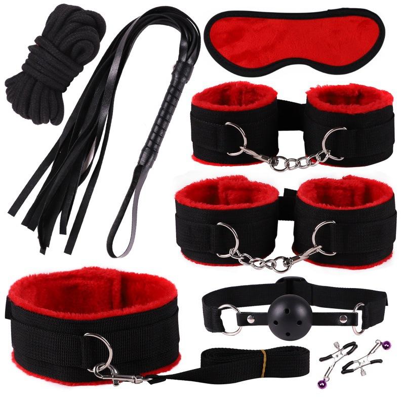 8pcs Sex Toy Kits for Couple Erotic Slave Bondage Set  Soft Neck Handcuffs Adult Games Restraints Mouth Gags Nipple Clip Set