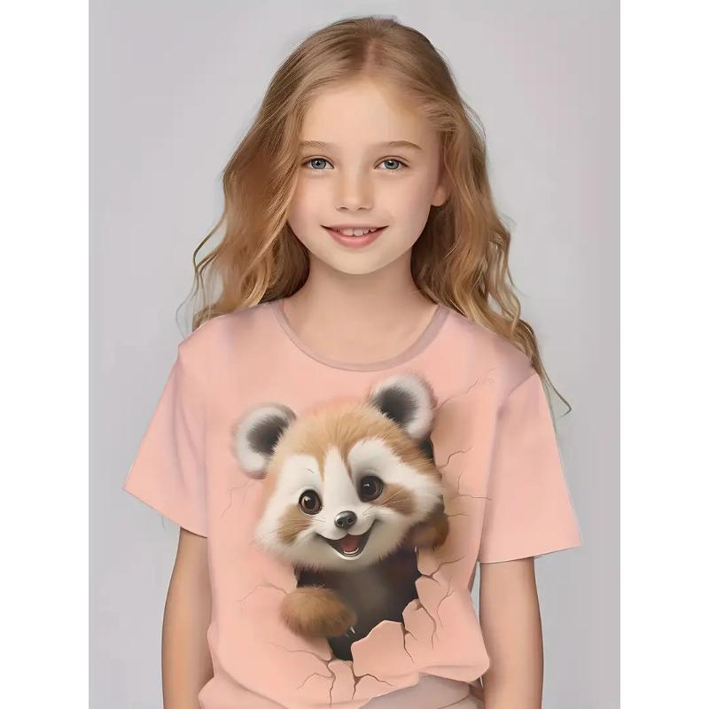 Kids T Shirt Spring Autumn Girls' Printed Top Short Sleeve Round Neck Bottom Top T-shirt Personalized Trendy Clothing Shirt