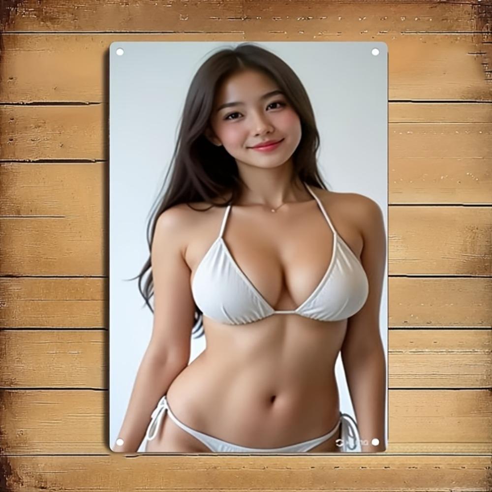 

PC Vintage Bikini Iron Wall Art D Flat Poster for Bar Cafe Home Decor Waterproof Halloween Christmas Gift 20x30cm（7.8x11.8inch）