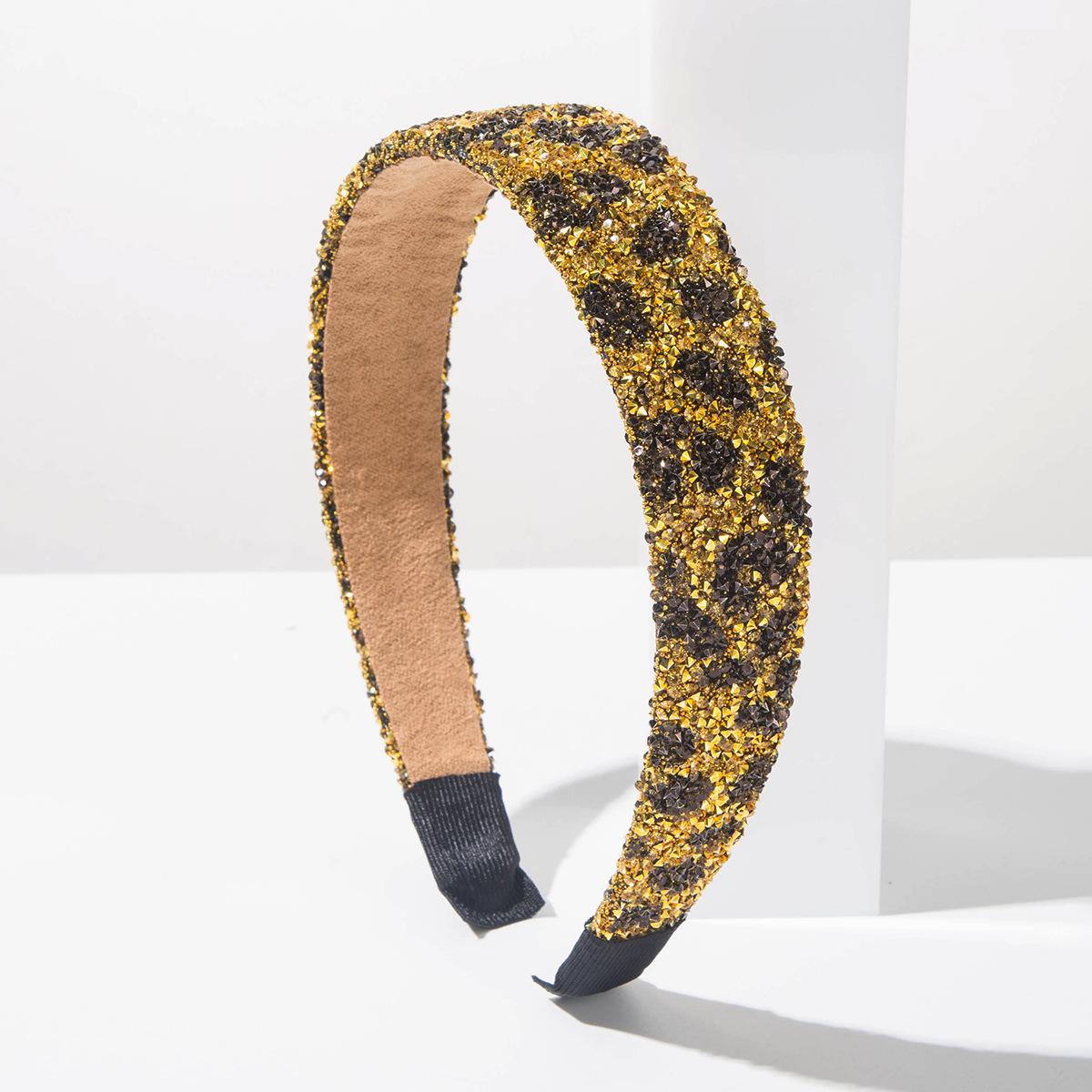 2026 Women s Korean Style Fashion New Colorful Rhinestone-Embellished Leopard Print Sequin Headband High-End Luxurious Hair золотой