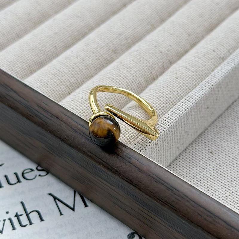 Tiger'S Eye Stone Geometric Opening Ring Women'S Retro Fashion High-End Temperament Irregular Index Finger Ring