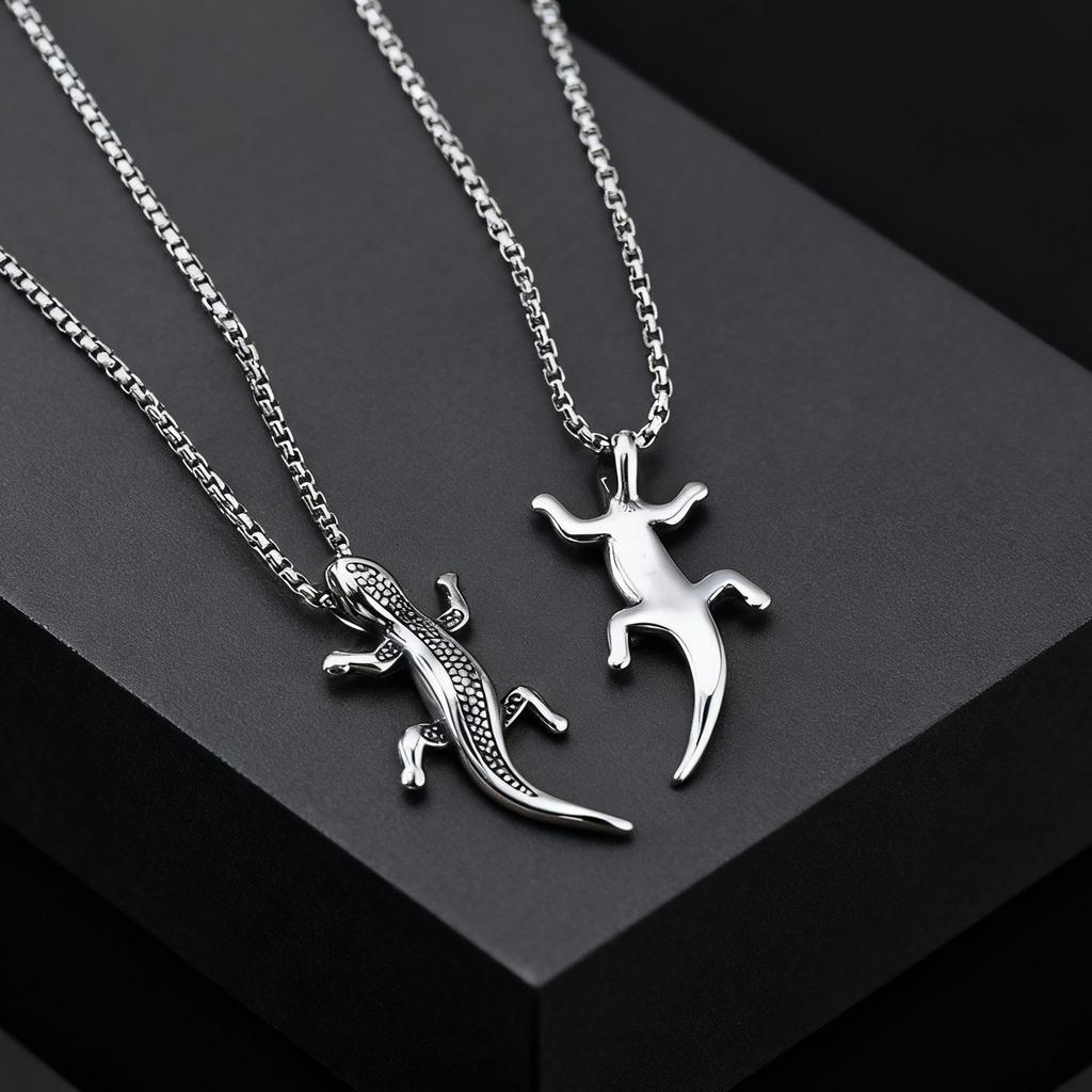 Unique Gecko Lizard Pendant Necklace for Men Male, Stainless Steel Hip Hop Animal Necklace, Fashion Jewelry Creativity Gift